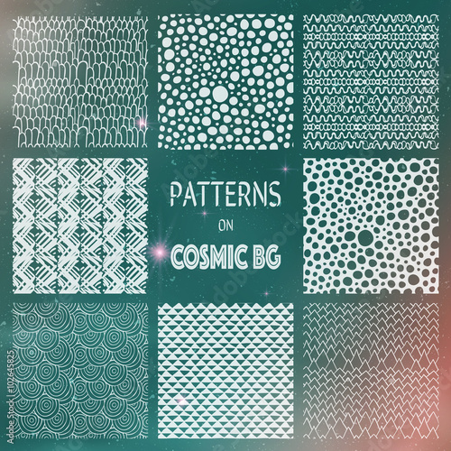 Abstract Drawn Seamless Patterns on Cosmic Background