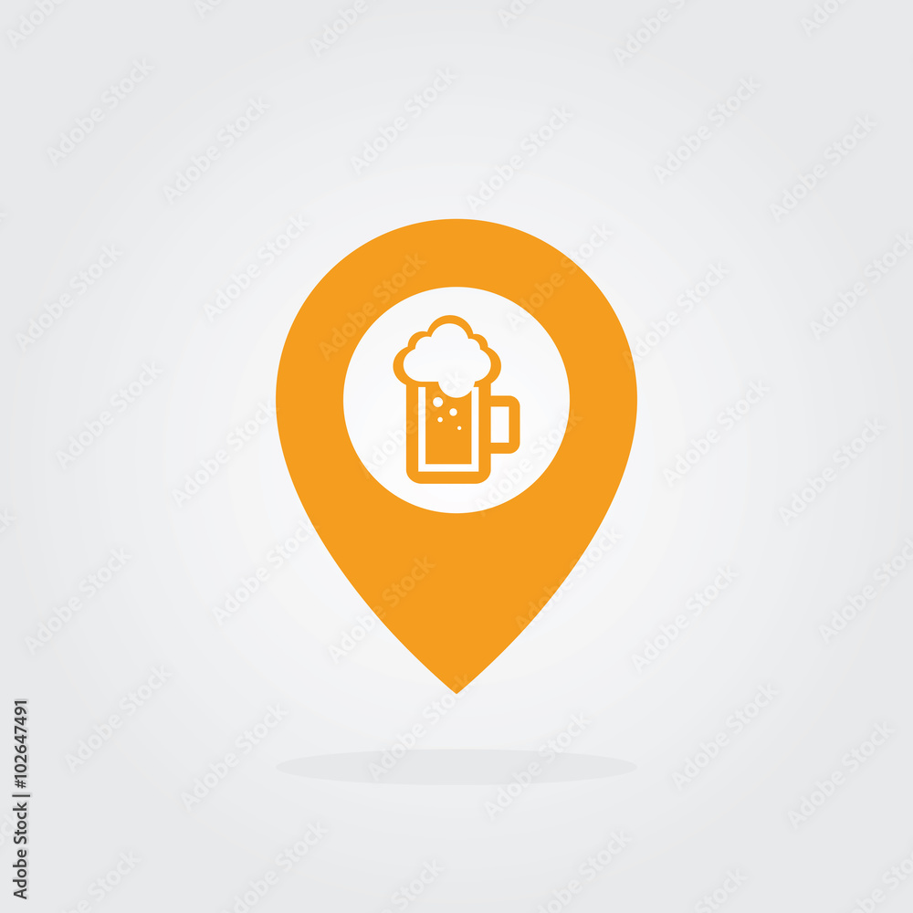 Beer Map Pointer Icon. Location pointer symbol. Flat Design vector. Beer Map Pointer Icon. Location pointer symbol. Flat Design vector.