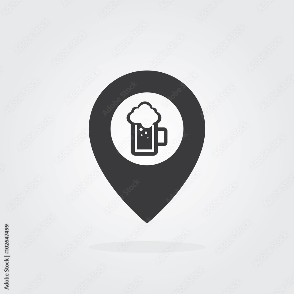 Beer Map Pointer Icon. Location pointer symbol. Flat Design vector. Beer Map Pointer Icon. Location pointer symbol. Flat Design vector.