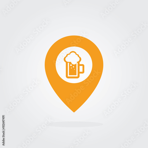Beer Map Pointer Icon. Location pointer symbol. Flat Design vector.