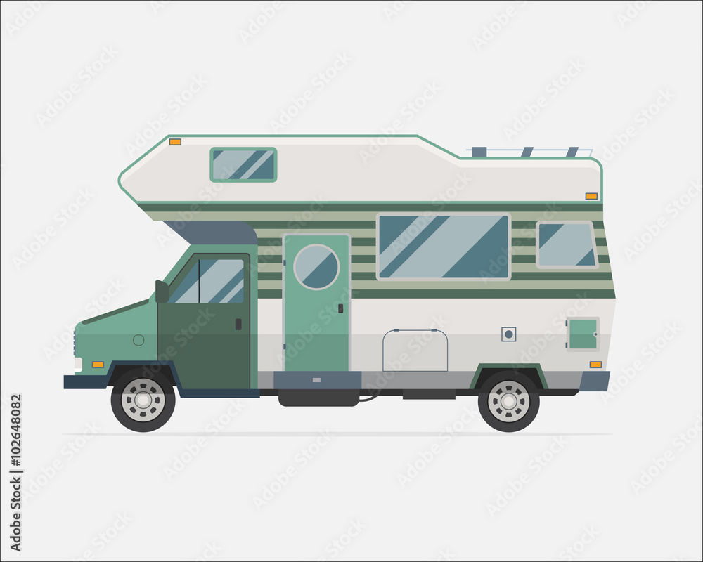Camping Trailer Family Traveler Truck Flat Style Icon