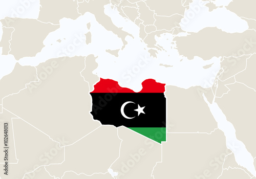 Africa with highlighted Libya map.