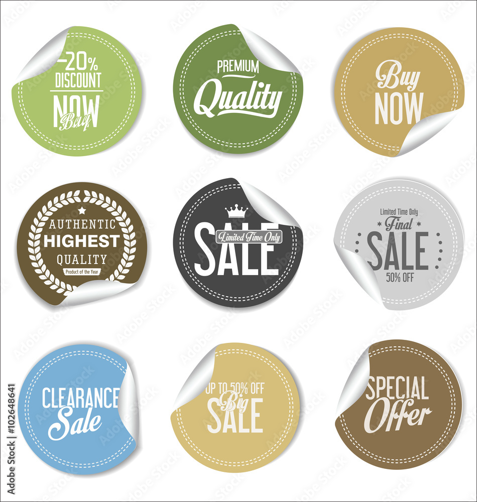 Round sale stickers on white background collection