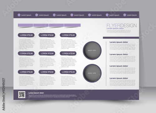 Flyer, brochure, magazine cover template design landscape orientation for education, presentation, website. Purple color. Editable vector illustration.