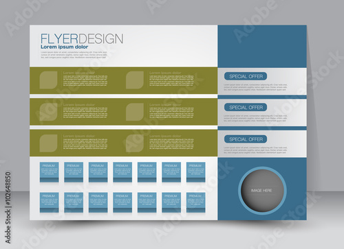 Flyer, brochure, magazine cover template design landscape orientation for education, presentation, website. Green and blue color. Editable vector illustration.