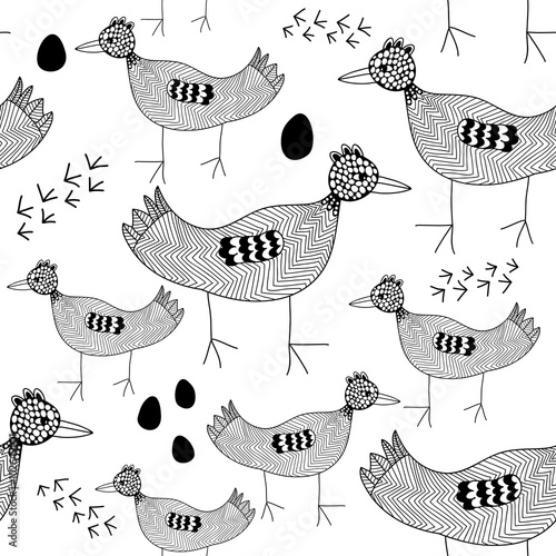 Seamless pattern with black and white birds.