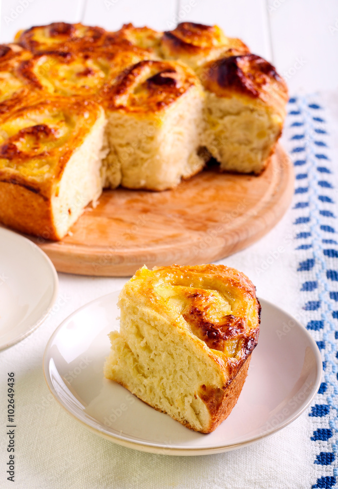 Apple filling buns on plate Apple filling buns on plate