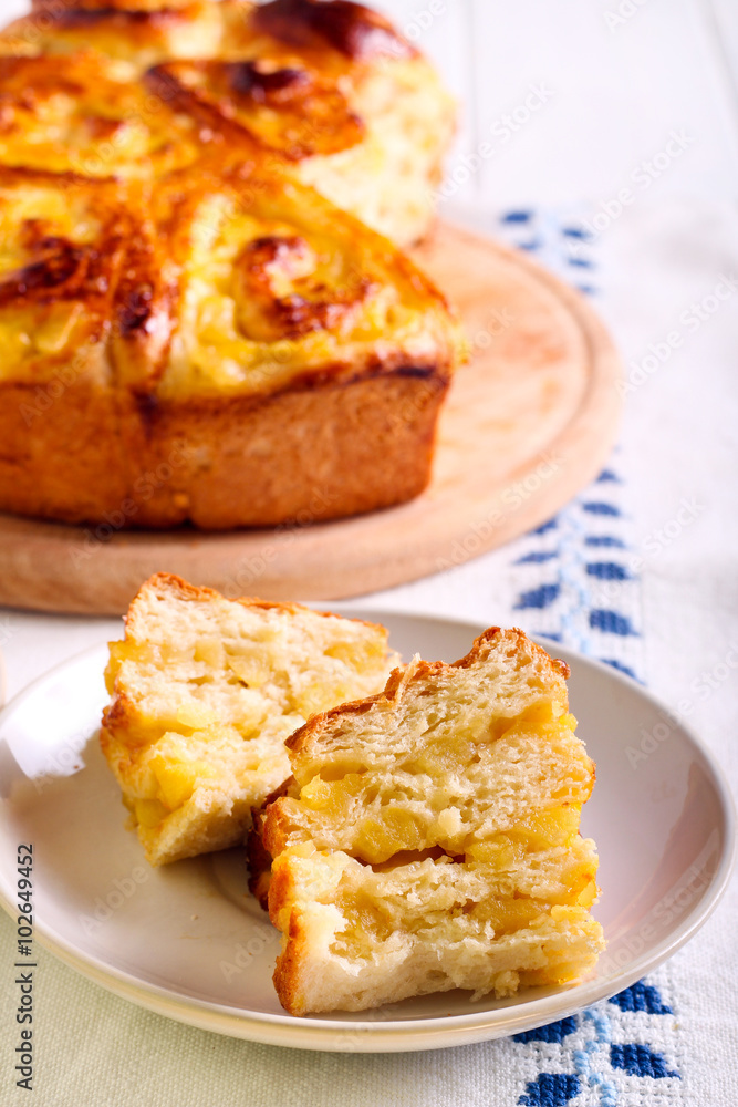 Apple filling buns on plate Apple filling buns on plate