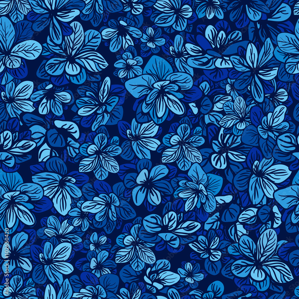 Fototapeta premium Floral background with blue flowers. Seamless pattern