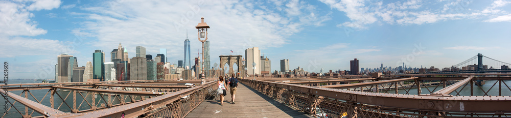 Panoramic View Brooklyn Bridge and Manhattan Skyline New York City