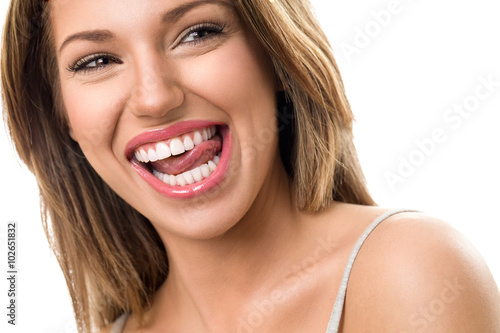 Gorgeous woman with beautiful teeth photo