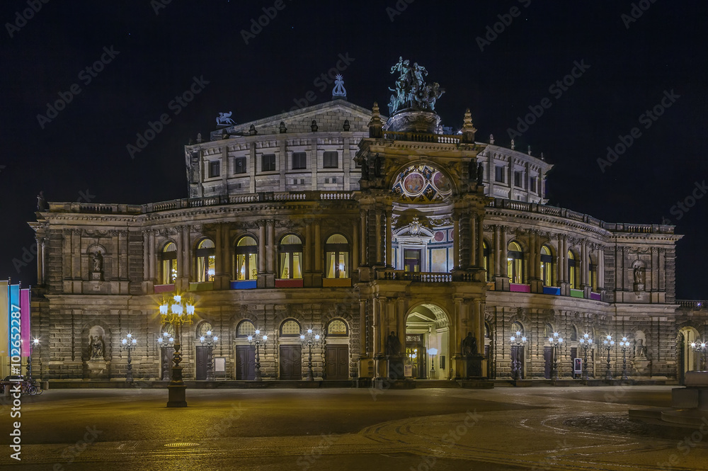 Semperoper in Dresden at night,Saxony,Germany