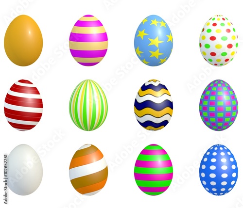 Colorful easter eggs on white isolated background