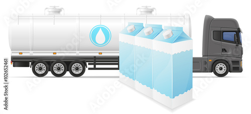 truck semi trailer delivery and transportation of milk concept v
