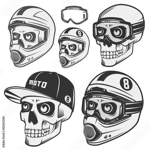 Set of skull helm biker and motosport