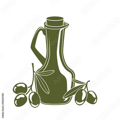 bottle of olive oil and olive branches