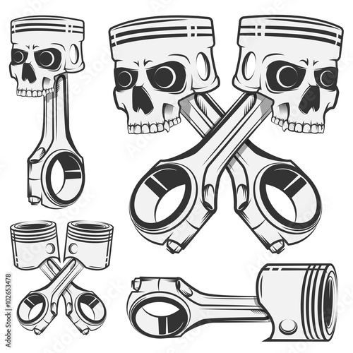 Set of skull piston for emblems,design tattoo,labels.  photo