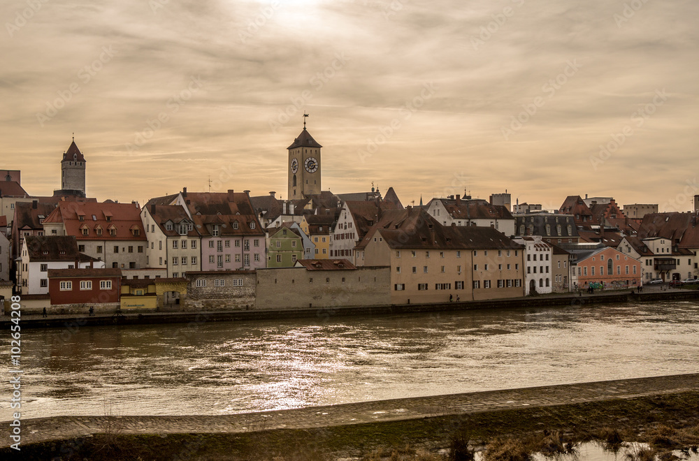 Riverside of the Danube river in Regensburg, Germany v1
