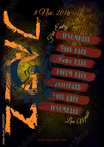 Vector jazz, rock or blues music poster template.