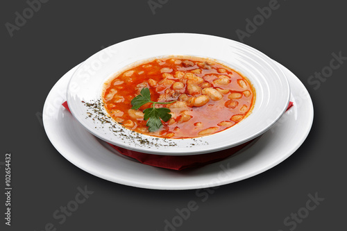 Turkish bean soup, türkische Bohnensuppe, kuru fasulye corbasi - dark background photo