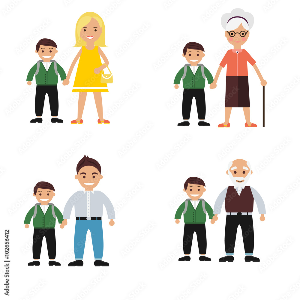 Color set of family that takes student to school Color set of family that takes student to school