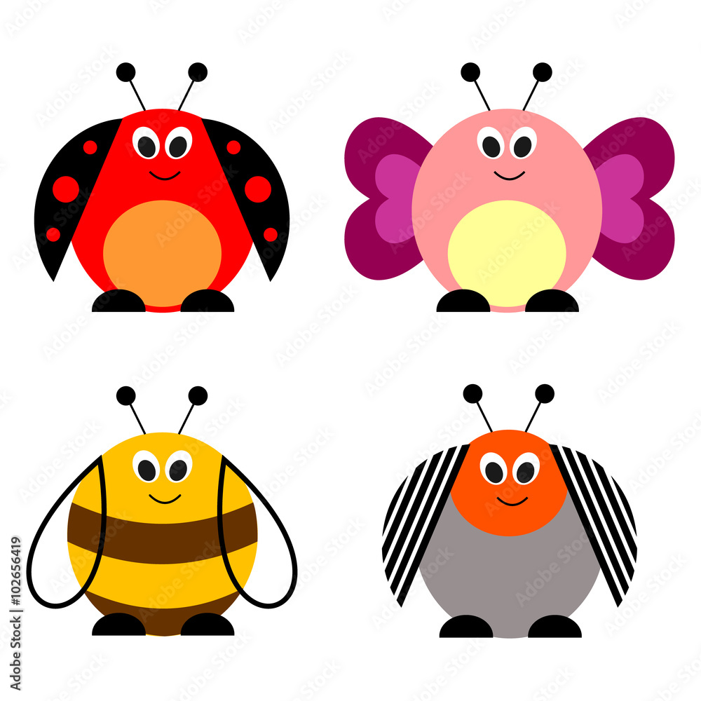 Obraz premium Set of vector illustrations of animals. Cute comic pig, sheep, cow and dog, isolated on the white background.Series of Animals Illustrations.