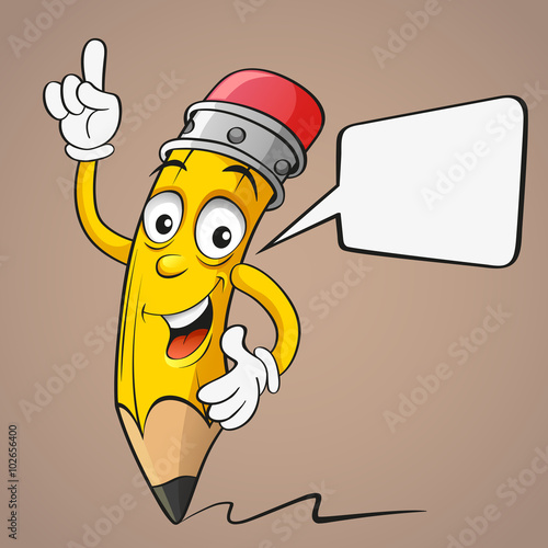 Cartoon pencil with speech bubble