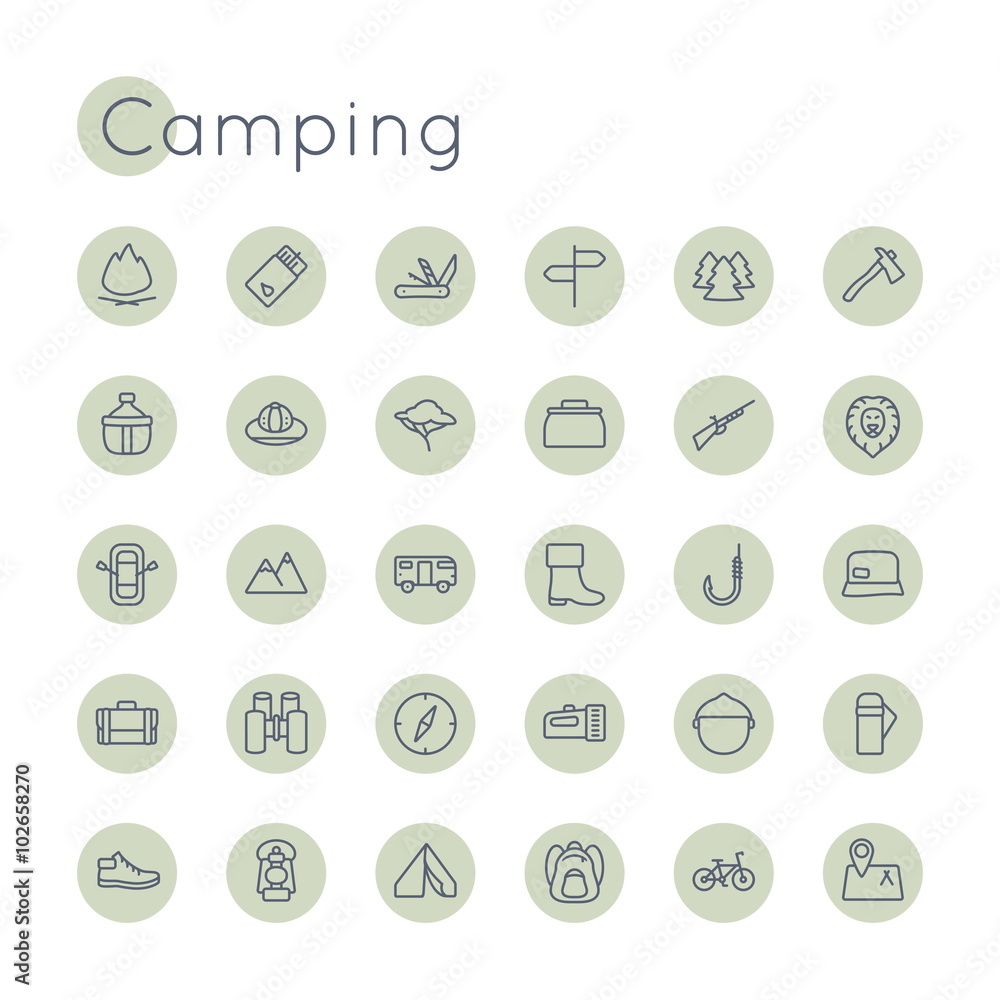 Vector Round Camping Icons