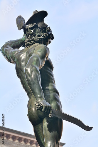 Perseo and Medusa, the famous statue in bronze of Cellini in Florence; the mythology in Italy.