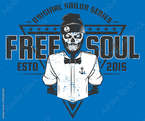Free soul sailor style design of print for T Shirts