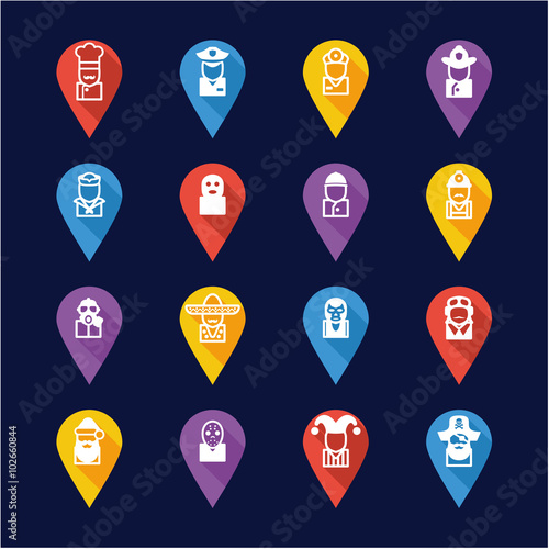 Avatar Icons Set 1 Flat Design Pin
