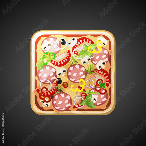 square food pizza icons, vector