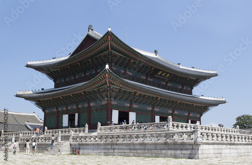 Gyeongbokgung Palace in Korea / Geunjeongjeon, the main throne hall of Gyeongbok Palace. © eugenedev