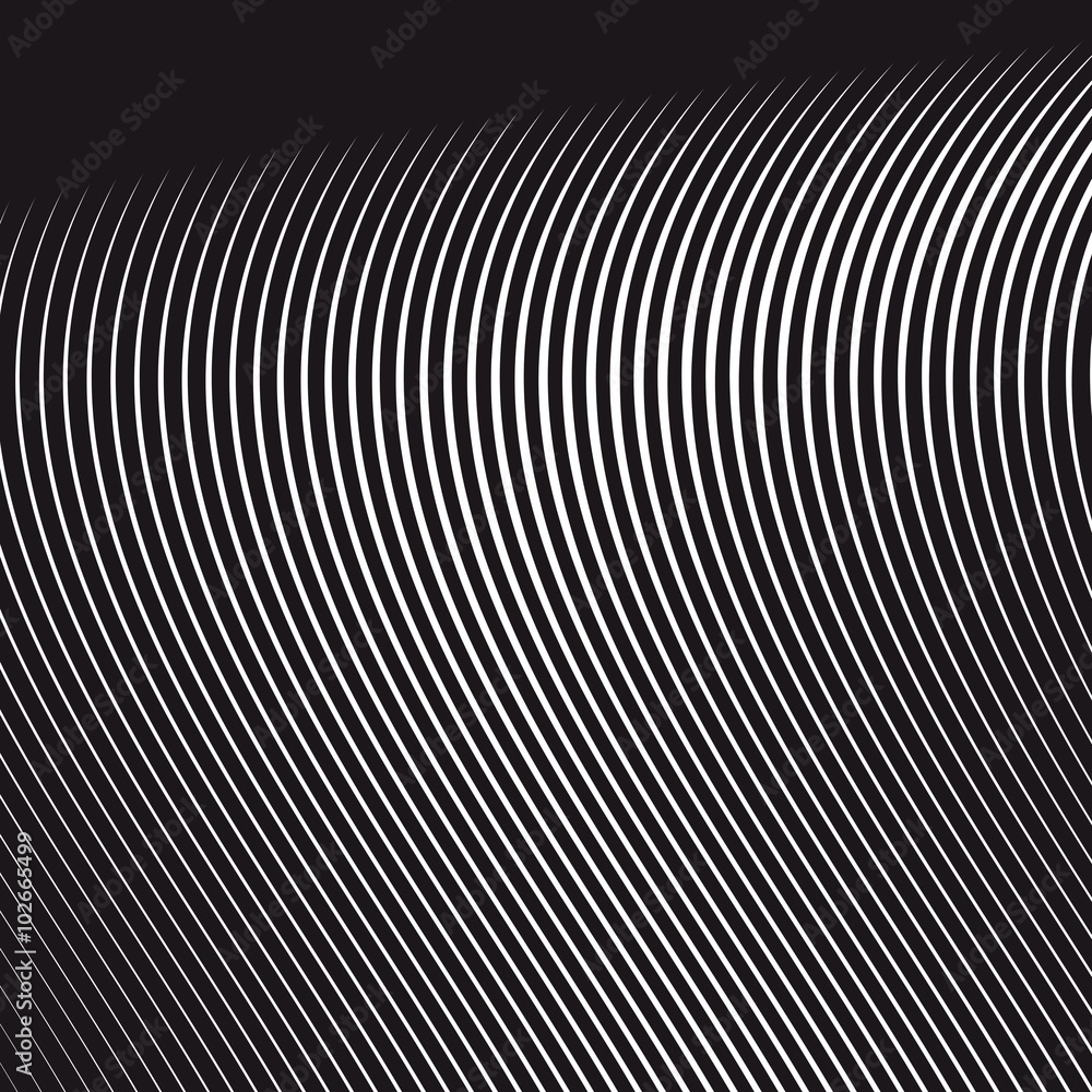 Optical illusion, moire background, abstract lined monochrome 