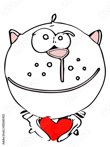 St. Valentine Day Illustration cat with red heart isolate on white background.