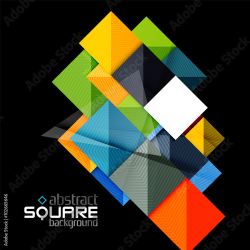 Glossy color squares on black. Geometric abstract background