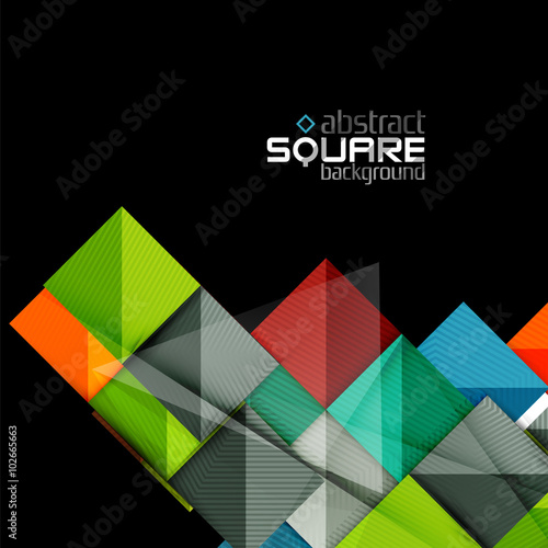 Glossy color squares on black. Geometric abstract background