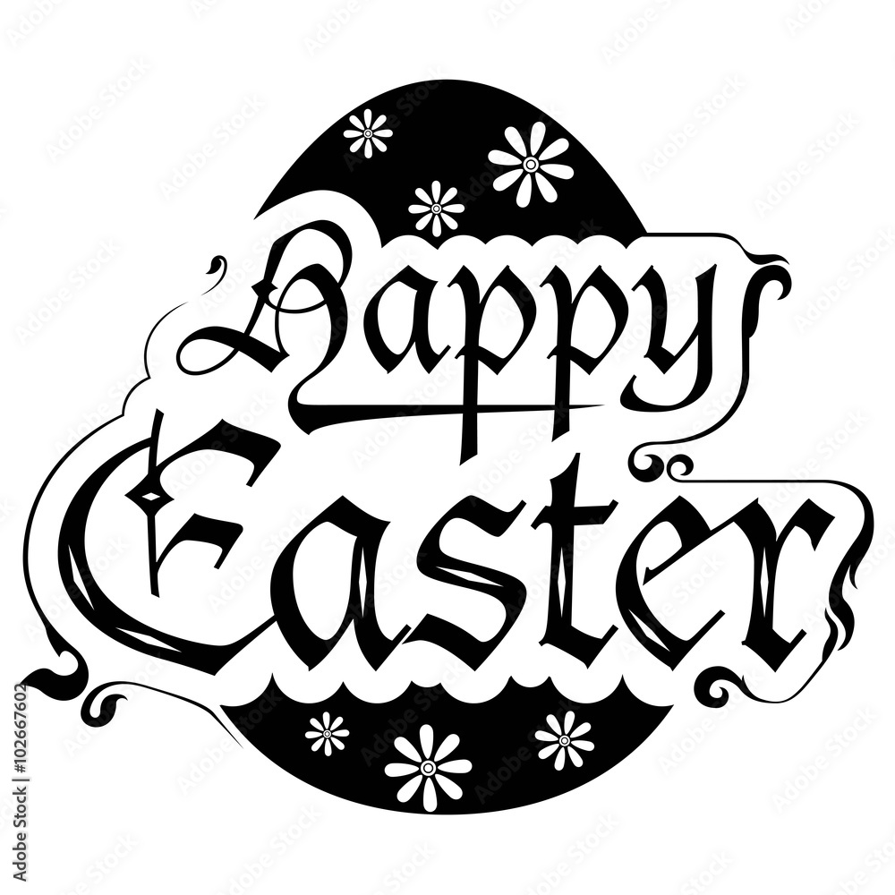 Happy Easter script Design Element in Black and white 