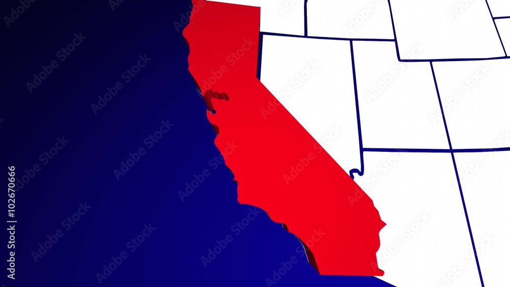 California CA Animated State Map USA Zoom Close Up