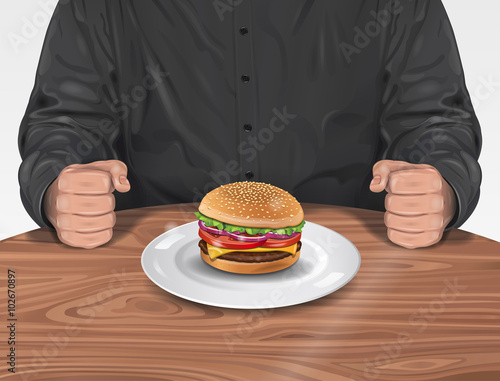Fat man eating Burger