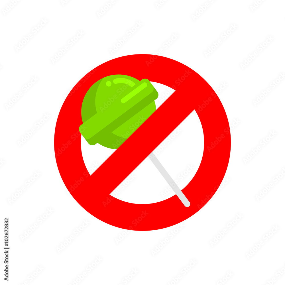 Stop lollipop. Red forbidding sign for sweet candy on stick. Ban Stop lollipop. Red forbidding sign for sweet candy on stick. Ban