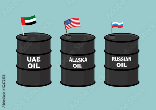 Barrels oil. Black barrel of oil and State flag. Russian oil. Am