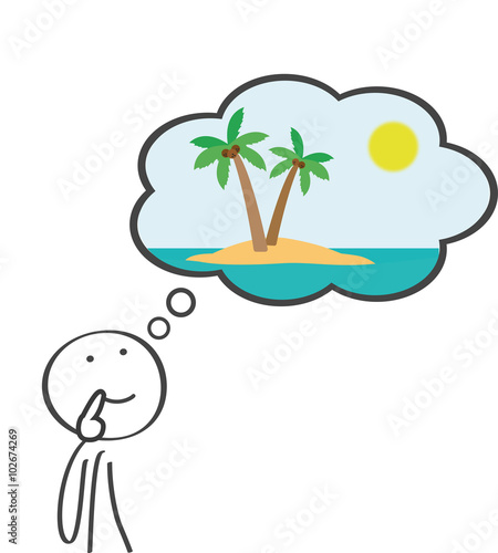 Strichmännchen denkt intensiv über Urlaub nach