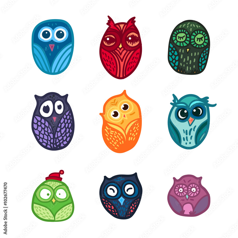 Fototapeta premium Owls hand drawn set