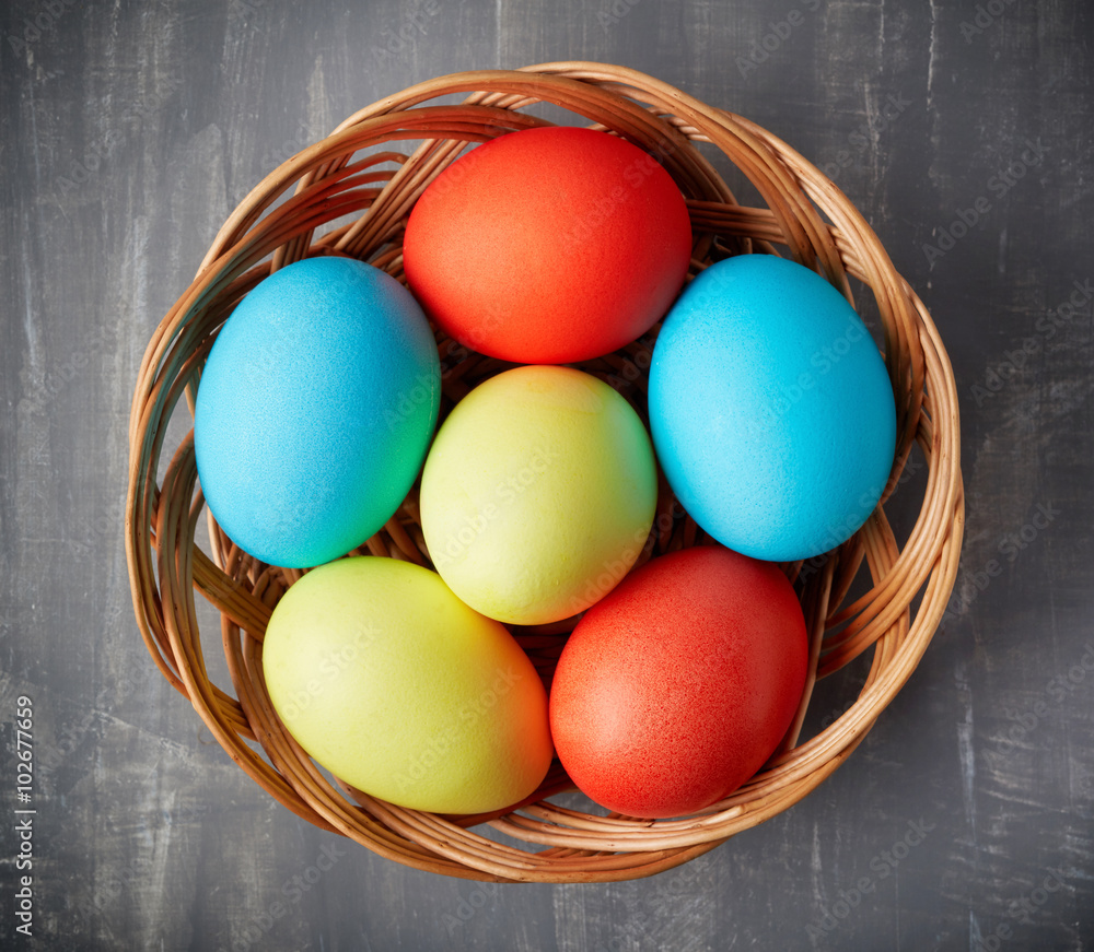 Easter eggs in a wicker basket Easter eggs in a wicker basket