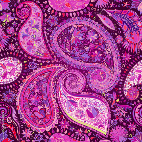Vintage floral motif ethnic paisley seamless background. Abstract lace pattern. Ability to edit the colors, without losing seamlessly. Hand drawing colorful wallpaper. EPS-8 vector texture.
