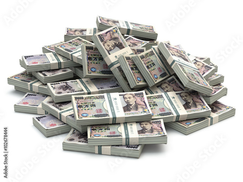 Принти на полотні Heap of japanese yen pack money isolated on white.