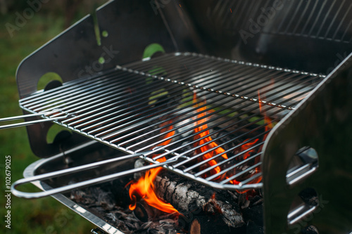 Hamburger grilling in garden
