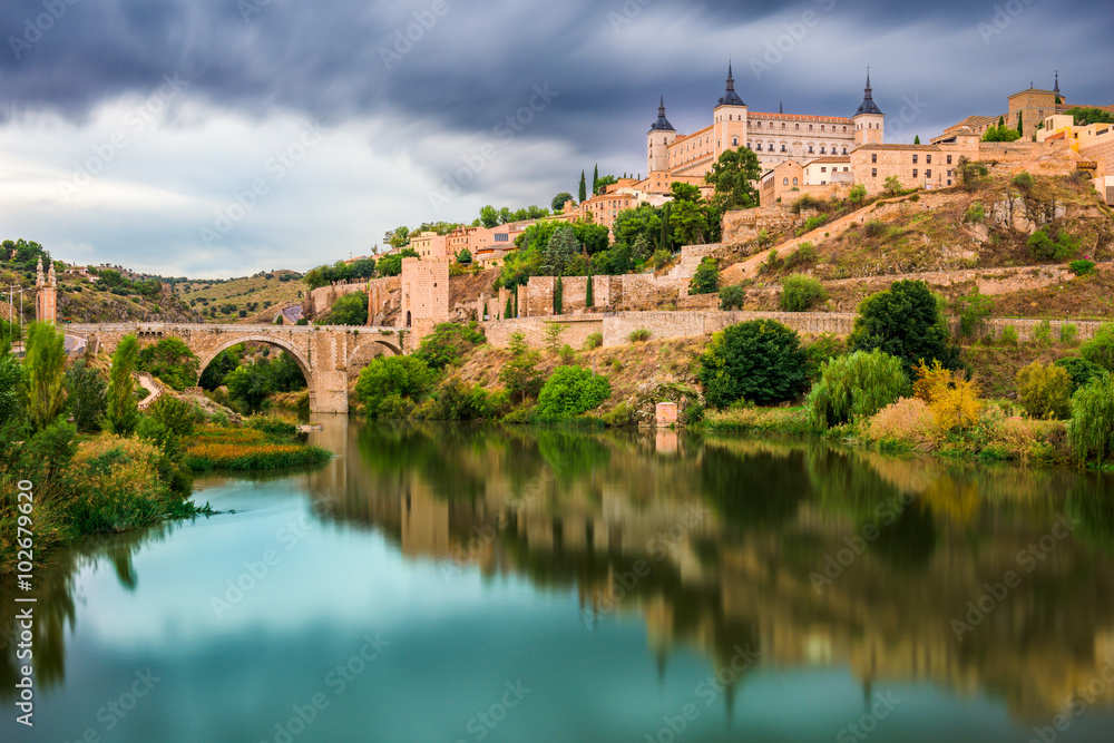 Old town by river, Toledo, Spain