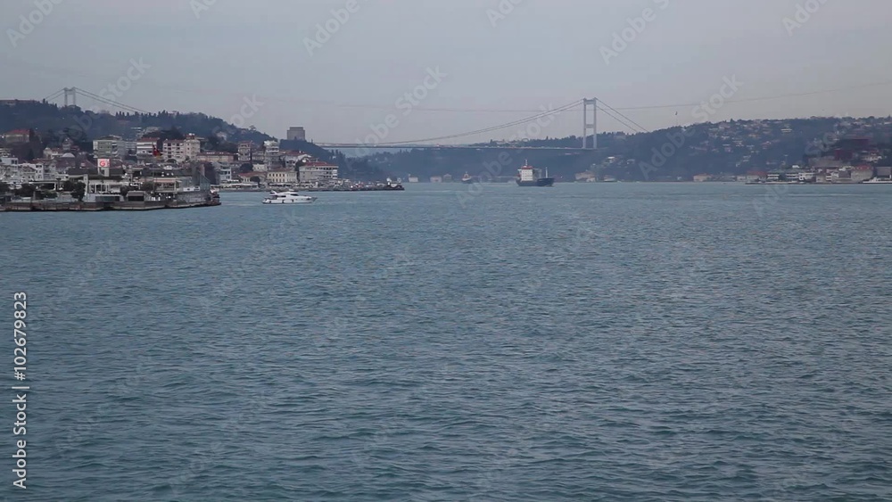View of the Bosphorus Bridge. The coast of the Bosphorus - Stock Footage View of the Bosphorus Bridge. The coast of the Bosphorus - Stock Footage
